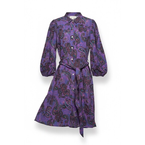 Pinch Shirt Dress Womens M Purple Paisley Button Front Belted 3/4 Sleeve - Picture 4 of 5